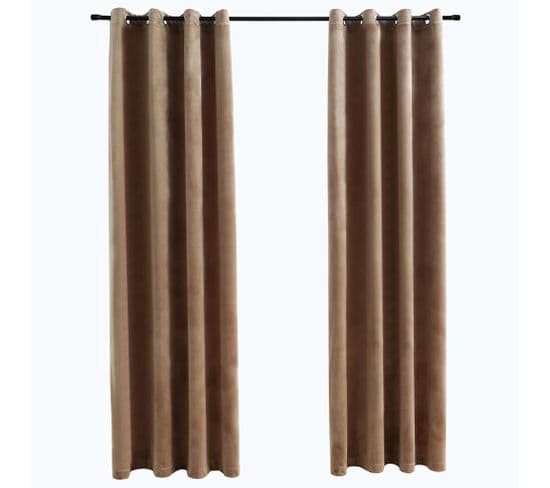 Rideaux Occultants Avec Anneaux 2 PCs Velours Beige 140x245 Cm