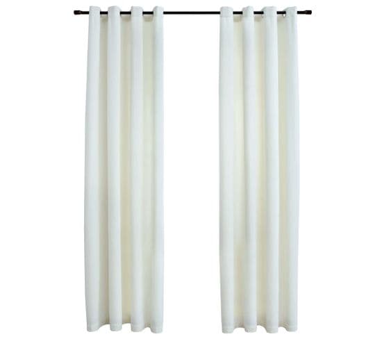 Rideaux Occultants Avec Anneaux 2 PCs Velours Crème 140x225 Cm