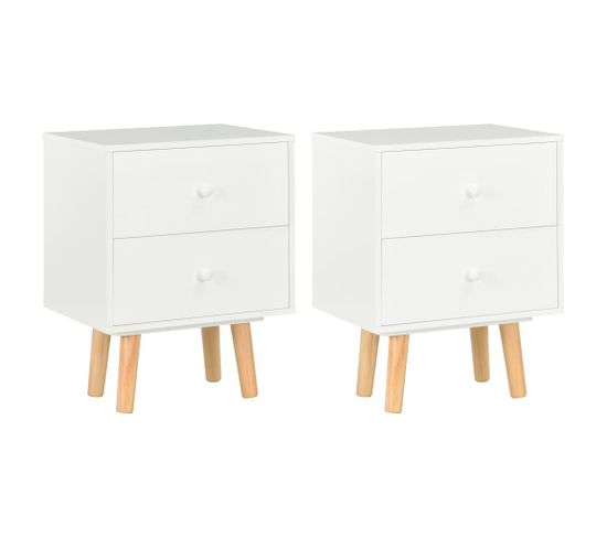 Tables De Chevet 2 PCs Blanc 40 X 30 X 50 Cm Pin Massif