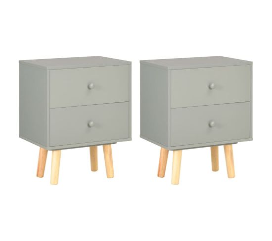 Tables De Chevet 2 PCs Gris 40 X 30 X 50 Cm Pin Massif