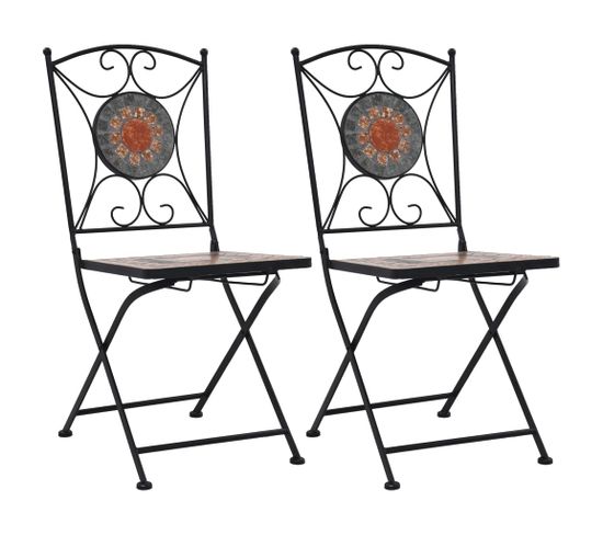 Chaises De Bistrot Mosaïque 2 Pièces Orange Et Gris