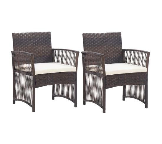 Fauteuils De Jardin Avec Coussins 2 PCs Marron Résine Tressée