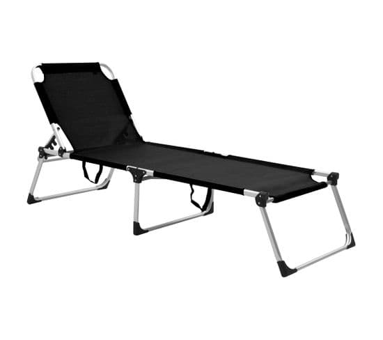 Chaise Longue Pliable Extra Haute Pour Seniors Noir Aluminium