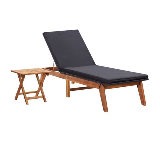 Chaise Longue Avec Table Résine Tressée Et Bois D'acacia Massif