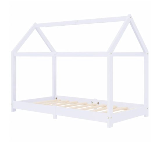 Cadre De Lit D'enfant Blanc Bois De Pin Massif 80x160 Cm