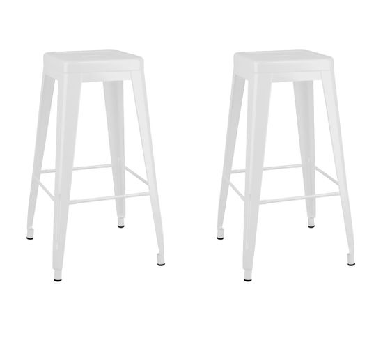 Tabourets De Bar Empilables Lot De 2 Blanc Métal