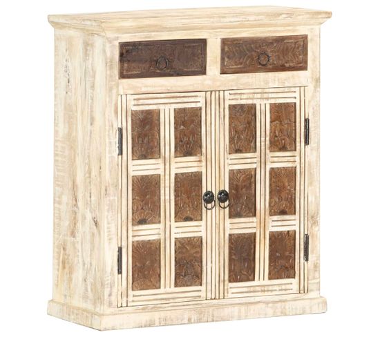 Buffet Blanc 65x30x75 Cm Bois De Manguier Massif