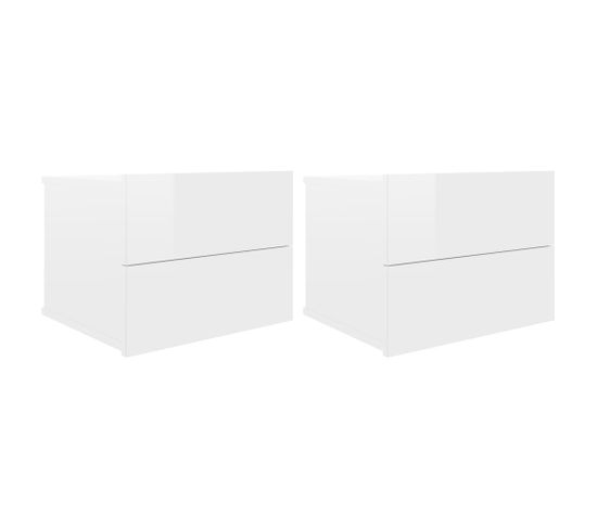 Tables De Chevet 2 PCs Blanc Brillant 40 X 30 X 30 Cm Aggloméré