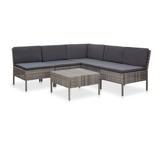 Salon De Jardin 6 PCs Avec Coussins Résine Tressée Gris