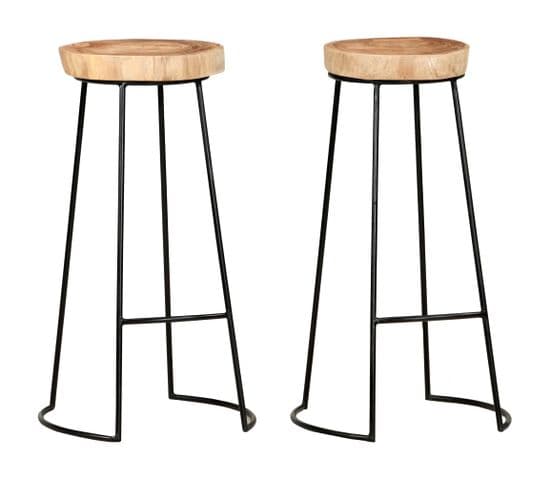 Tabourets de bar lot de 2 bois d'acacia massif