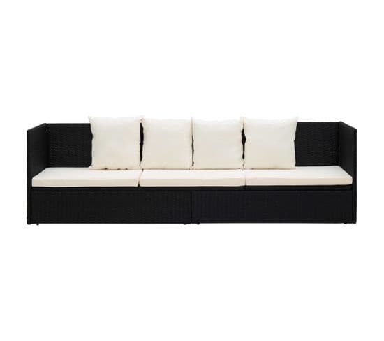 Canapé De Jardin Avec Coussin Et Oreillers - 200x60x58 Cm - Noir