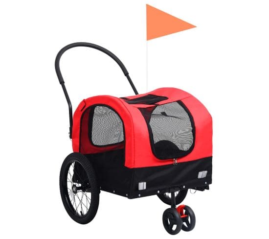 Remorque de vélo pour chiens et poussette 2-en-1 rouge et noir