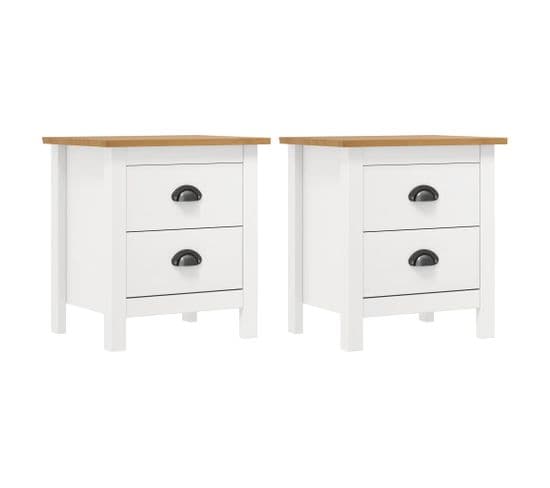 Tables De Chevet Hill 2 PCs Blanc 46x35x49,5 Cm Bois Pin Solide