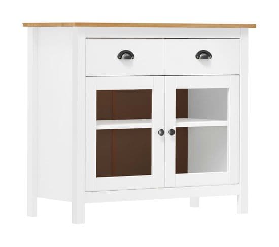 Buffet Hill Blanc 90x40x80 Cm Bois De Pin Solide