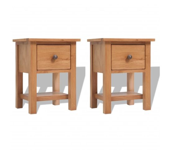 Tables De Chevet 2 PCs 36x30x47 Cm Bois De Chêne Massif