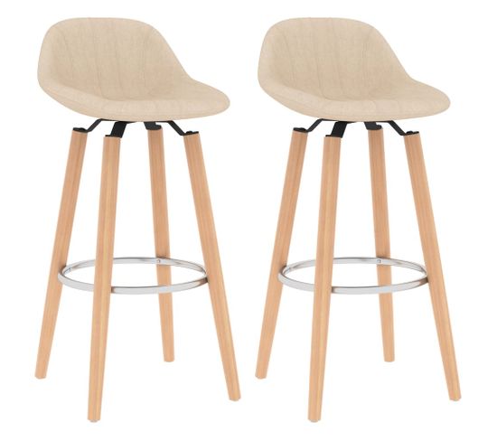 Tabourets De Bar Lot De 2 Crème Tissu