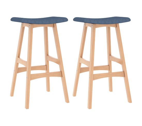 Tabourets De Bar Lot De 2 Bleu Tissu