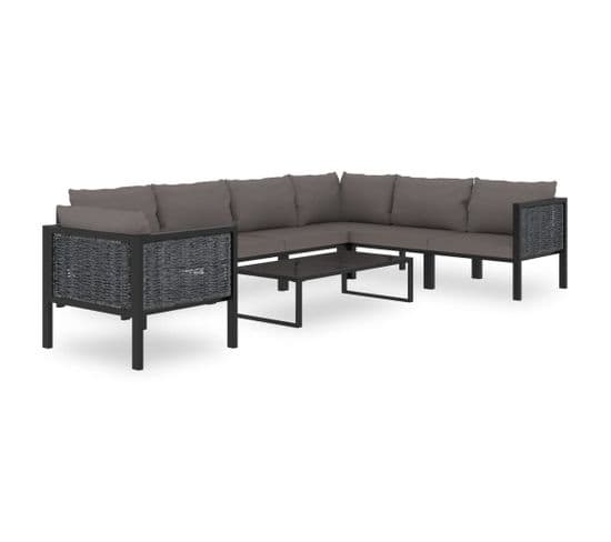 Salon De Jardin 8 PCs Avec Coussins Résine Tressée Anthracite