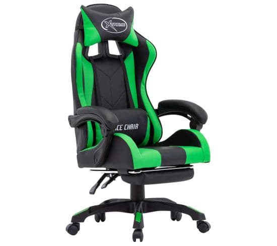 Fauteuil Gamer Avec Repose-pied Vert Et Noir Similicuir