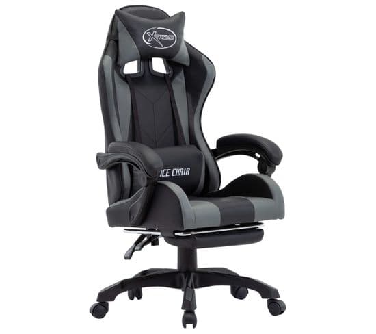 Fauteuil Gamer Avec Repose-pied Gris Et Noir Similicuir