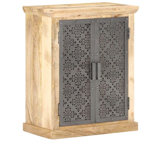 Buffet Avec Portes En Acier 60x35x75 Cm Bois De Manguier Solide