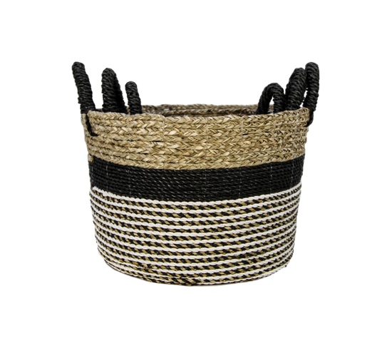 Malibu - Set De 3 Paniers De Rangement - Jonc De Mer - Noir/naturel/blanc - 38 X 28 X 38 Cm