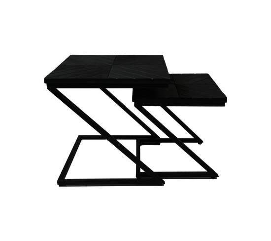 Verona - Set De 2 Tables D'appoints - Bois De Manguier/fer - Noir - 40x40x40/50x50x50 Cm