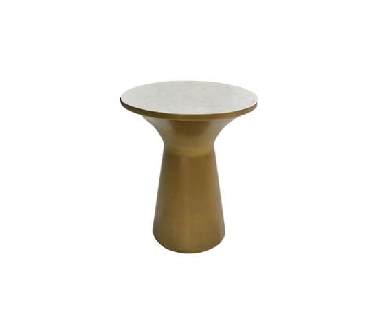 Table Basse Ronde - Ø40x50 - Blanc/or - Marbre/fer