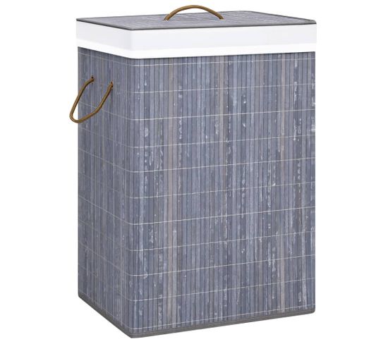 Panier À Linge Avec 2 Sections Bambou Gris 72 L