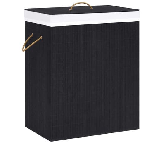 Panier À Linge Avec 2 Sections Bambou Noir 100 L