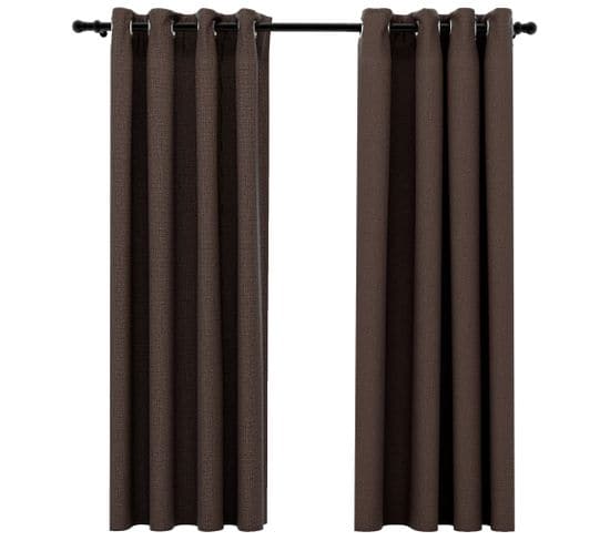 Rideaux Occultants Aspect Lin Avec Oeillets 2pcs Taupe 140x175cm