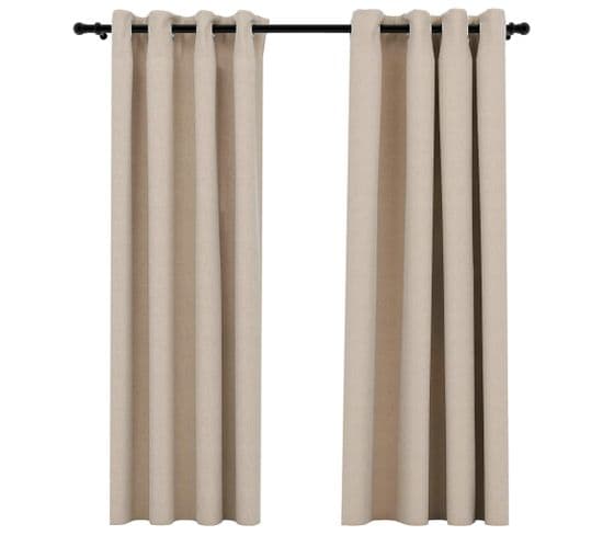 Rideaux occultants aspect lin avec œillets 2pcs beige 140x175cm