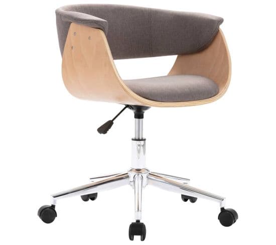 Chaise Pivotante De Bureau Taupe Bois Courbé Et Tissu