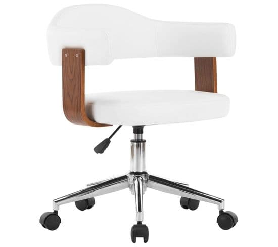 Chaise Pivotante De Bureau Blanc Bois Courbé Et Similicuir