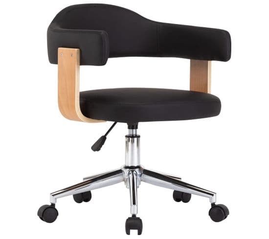 Chaise Pivotante De Bureau Noir Bois Courbé Et Similicuir