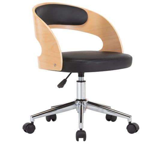 Chaise Pivotante De Bureau Noir Bois Courbé Et Similicuir