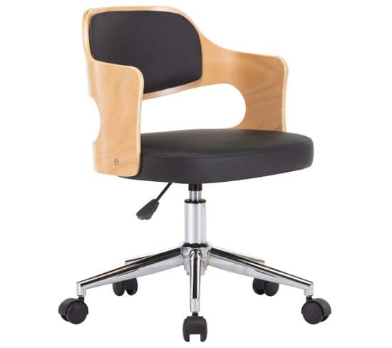 Chaise Pivotante De Bureau Noir Bois Courbé Et Similicuir