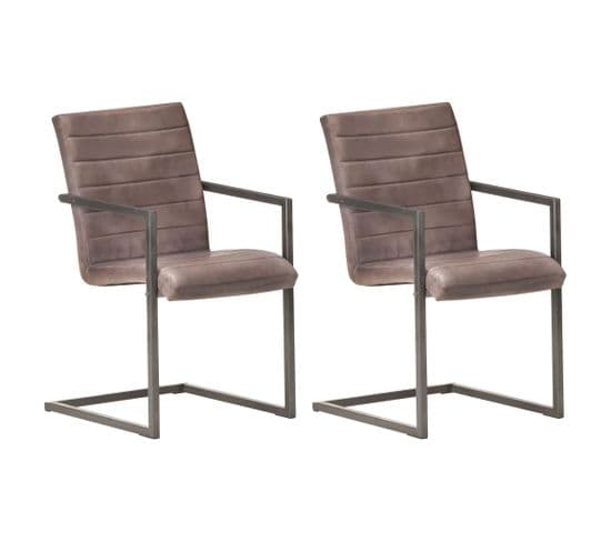 Chaises À Manger Cantilever Lot De 2 Marron Cuir Véritable