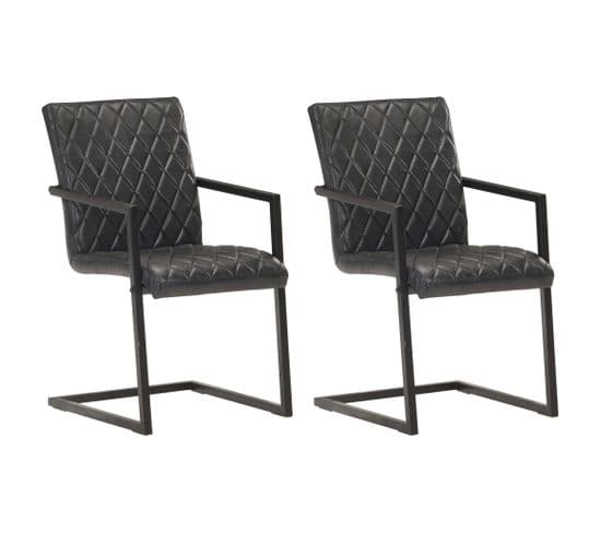 Chaises De Salle À Manger Cantilever 2 PCs Noir Cuir Véritable