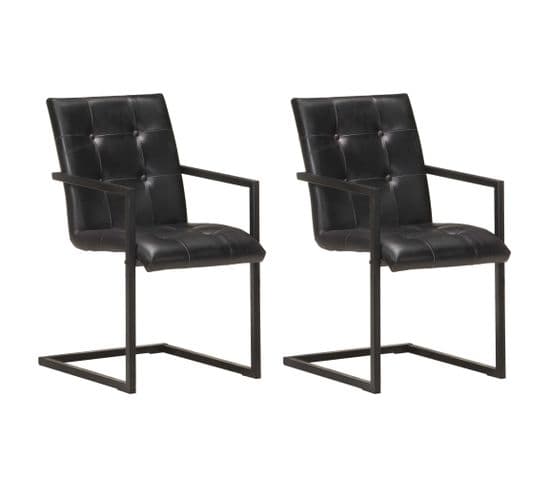 Chaises De Salle À Manger Cantilever 2 PCs Noir Cuir Véritable