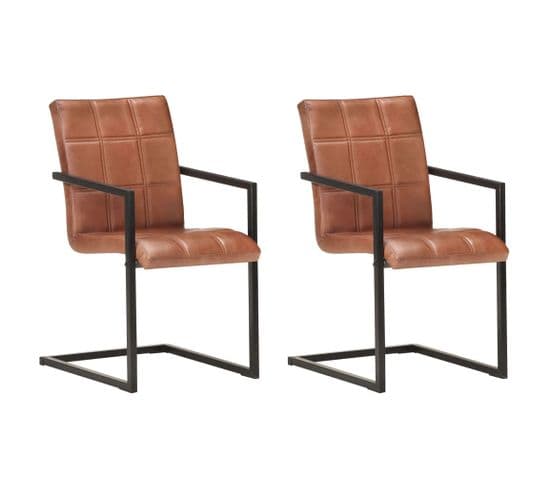 Chaises De Salle À Manger Cantilever 2pcs Marron Cuir Véritable