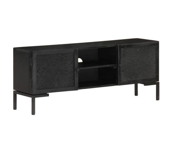 Meuble TV Noir 115x30x46 Cm Bois Massif De Manguier