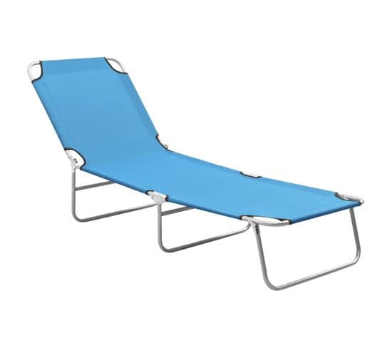 Chaise Longue Pliable Acier Et Tissu Bleu Turquoise