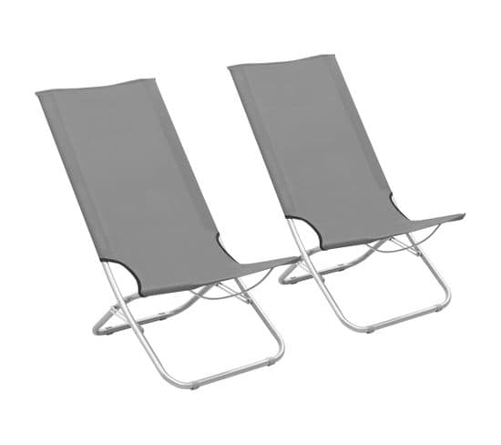 Chaises De Plage Pliables 2 Pièces Gris Tissu