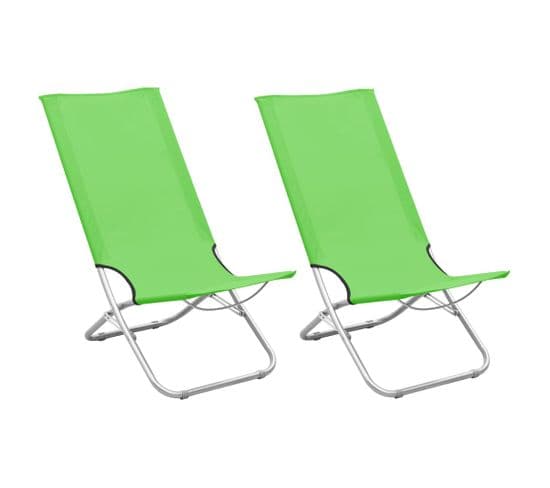 Chaises De Plage Pliables 2 Pièces Vert Tissu