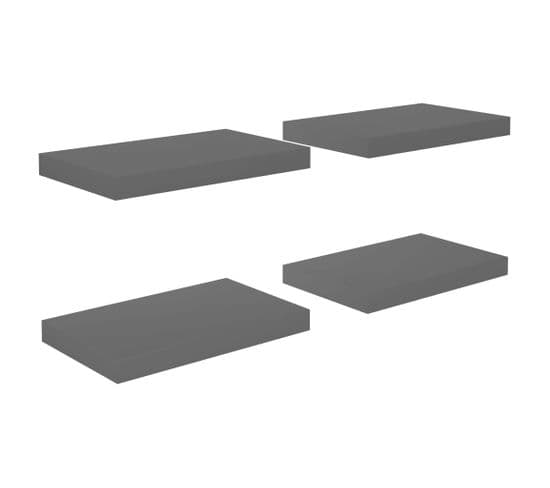 Étagère Murale Flottante 4 PCs Gris Brillant 40x23x3,8 Cm Mdf