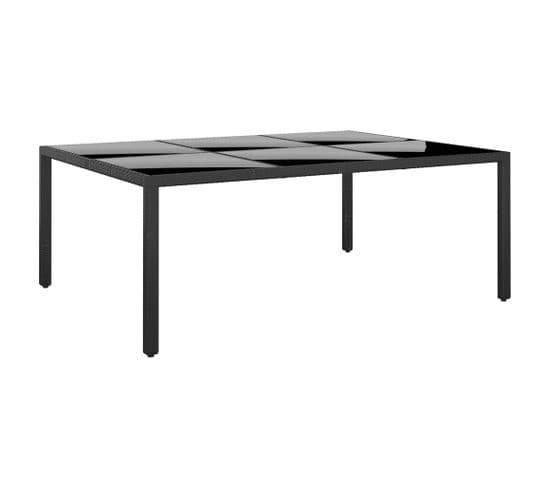 Table De Jardin 200x150x75 Cm Verre Trempé/résine Tressée Noir