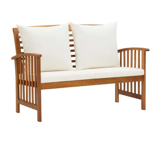 Banc En Acacia Avec Coussins - 119 Cm - Blanc Cassé