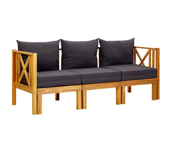 Banc De Jardin 3 Places Et Coussins 179 Cm Bois D'acacia Massif