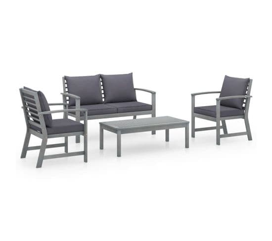 Salon De Jardin 4 PCs Avec Coussins Bois D'acacia Solide